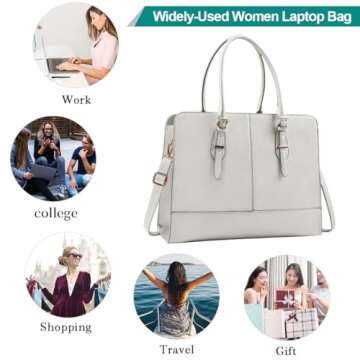 Laptop Bag for Women Leather Work Tote 15.6 Inch Laptop for Computer Bag Waterproof Business Office Professional Large Capacity Handbag Shoulder Bag Beige