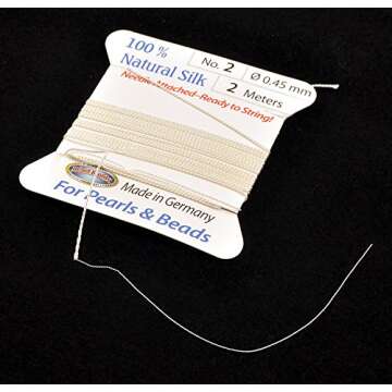 Bead Buddy 0.45mm Natural White Silk Cord Thread with Attached Needle - Ideal for Jewelry Making - 2...