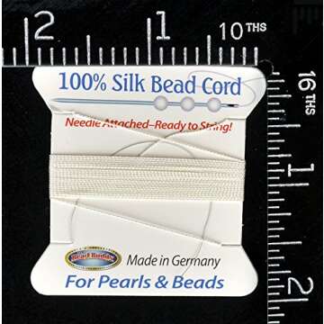 Bead Buddy Natural White Silk Cord Thread with Needle 2m