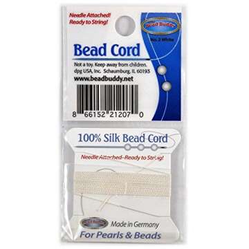 Bead Buddy Natural White Silk Cord Thread with Needle 2m
