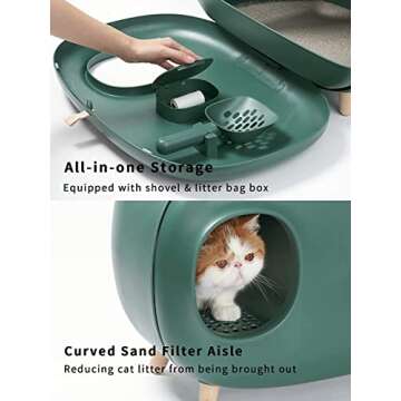 MS Cat Litter Box for Easier Handling, Enclosed Design, Prevent Sand Leakage, Easy to Clean and Assembly and Large Space, with Cat Litter Scoop (Moss Green)