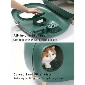 MS Cat Litter Box for Easier Handling, Enclosed Design, Prevent Sand Leakage, Easy to Clean and Assembly and Large Space, with Cat Litter Scoop (Moss Green)