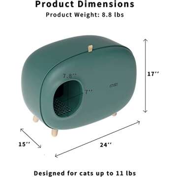 MS Cat Litter Box for Easier Handling, Enclosed Design, Prevent Sand Leakage, Easy to Clean and Assembly and Large Space, with Cat Litter Scoop (Moss Green)