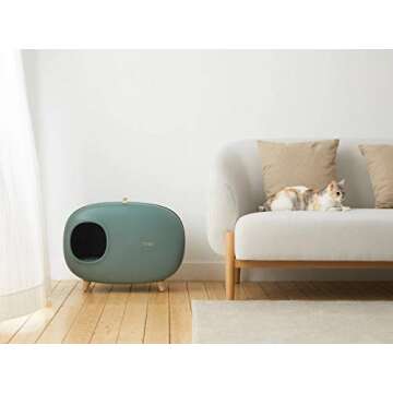 MS Cat Litter Box for Easier Handling, Enclosed Design, Prevent Sand Leakage, Easy to Clean and Assembly and Large Space, with Cat Litter Scoop (Moss Green)