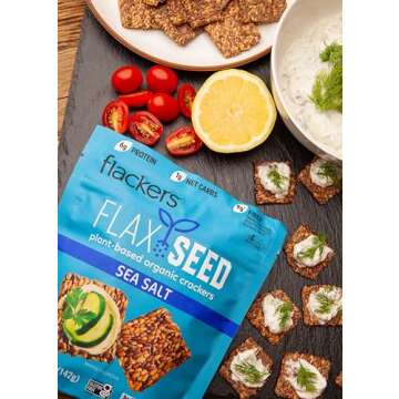 Flackers Organic Sea Salt Flaxseed Crackers, 5 Ounce 12-Pack, Gluten Free, Non GMO, Vegan, Keto Snack, 9g Fiber, 1g Net Carb