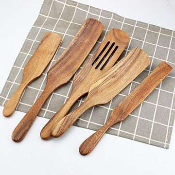 Wooden Cooking Utensils, Wooden Spatulas Set As Seen On TV, AOOSY 5 Pcs Natural Acacia Wood Spurtle ...