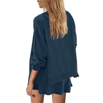 Panadila Womens Sweater Skirt Set 2 Piece Outfits Sweater Skort Set Lounge Cardigan and Knit Skirt Matching Outfits(Navy,S)