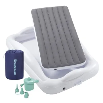 Hiccapop Inflatable Toddler Travel Bed with Safety Bumpers - Portable, Comfortable, and Durable