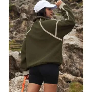 LAMISSCHE Half Zip Sweatshirt Women Oversized Sherpa Jacket V Neck Fleece Pullover Hoodie with Pockets(Army Green,M)