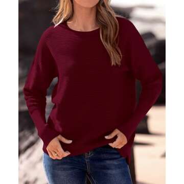 BTFBM Casual Women 2024 Fall Sweater Long Sleeve Ribbed Knit Pullover Loose Crewneck Batwing Split S...
