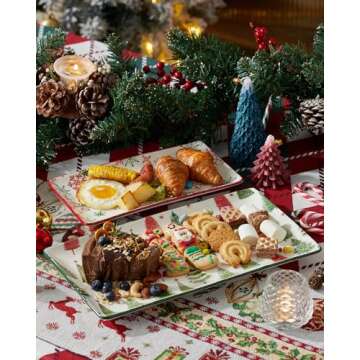 Metahom Christmas Large Serving Platters, Ceramic Rectangular Serving Platter Set of 2 (14"/11"), Ho...