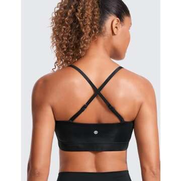 CRZ YOGA Butterluxe Women's Adjustable Spaghetti Thin Strap Sports Bra - Padded Wireless Square Neck...