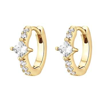 PAVOI 14K Yellow Gold Plated 925 Sterling Silver Women's Huggie Earrings - Small Gold Hoop Earring - CZ Huggie Earring - Princess Cubic Zirconia