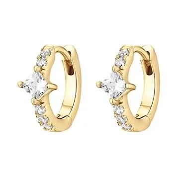 PAVOI 14K Yellow Gold Plated 925 Sterling Silver Women's Huggie Earrings - Small Gold Hoop Earring - CZ Huggie Earring - Princess Cubic Zirconia