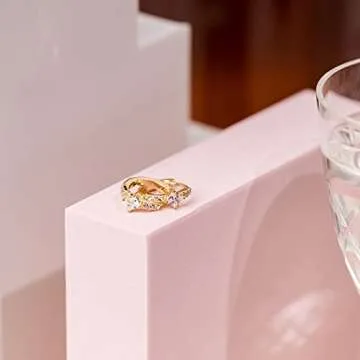 PAVOI 14K Yellow Gold Plated 925 Sterling Silver Women's Huggie Earrings - Small Gold Hoop Earring - CZ Huggie Earring - Princess Cubic Zirconia