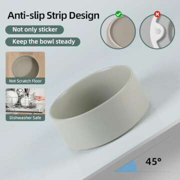 Havniva Non-Slip Ceramic Dog Bowl - Small & Medium Dog Feeding Bowl, Protects Cervical Spine (6in, Grey)