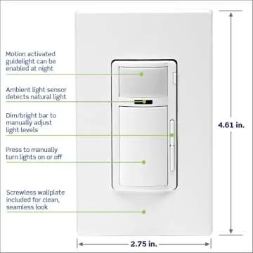 Leviton Decora Smart Motion Sensing Dimmer Switch, Wi-Fi 2nd Gen, Neutral Wire Required, Works with My Leviton, Alexa, Google Assistant, Apple Home/Siri & Wired or Wire-Free 3-Way, D2MSD-1RW, White
