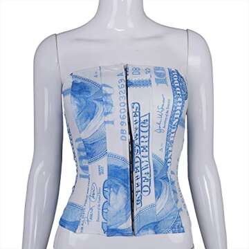 Women Dollar Money Print Corset Bandeau Tube Crop Tops Bustier Criss Cross Lace Up Tank Bra