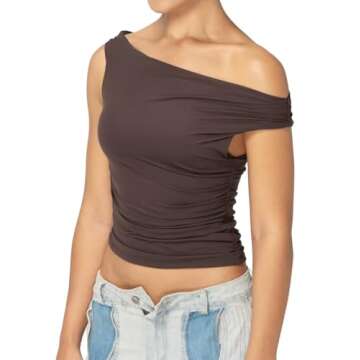 Sunzel Women's Off Shoulder Sleeveless Crop Top, Y2K Trendy Going Out Tank Shirt, Asymmetrical Neckl...