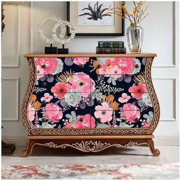 HAOKHOME Peel and Stick Modern Floral Wallpaper Pink/Green/Navy/Orange Vinyl Self Adhesive Contact Paper Decorative 17.7in x 9.8ft