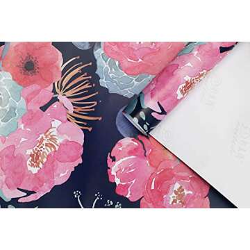 HAOKHOME Peel and Stick Modern Floral Wallpaper Pink/Green/Navy/Orange Vinyl Self Adhesive Contact Paper Decorative 17.7in x 9.8ft