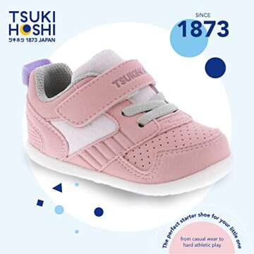 TSUKIHOSHI 2510 Racer Strap-Closure Machine-Washable Baby Sneaker Shoe with Wide Toe Box and Slip-Resistant, Non-Marking Outsole - Rose/Pink, 6 Toddler (1-4 Years)