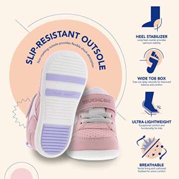 TSUKIHOSHI 2510 Racer Strap-Closure Machine-Washable Baby Sneaker Shoe with Wide Toe Box and Slip-Resistant, Non-Marking Outsole - Rose/Pink, 6 Toddler (1-4 Years)