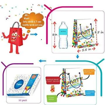 LARZN - Celebrate With an Impression Premium Bricks Building Blocks Treat Bags, Party Bags, New, Gift Bags,Goody Bags, Building Blocks Party Supplies, Decorations,12 Pack
