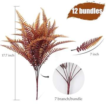 RECUTMS Artificial Ferns Plants Bushes Faux Outdoor Plant 12 Bundles Plastic Bushes UV Resistant Art...