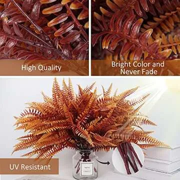 RECUTMS Artificial Ferns Plants Bushes Faux Outdoor Plant 12 Bundles Plastic Bushes UV Resistant Artificial Plants Greenery Artificial Fake Boston Fern for Home Garden Office Decor（Brown）