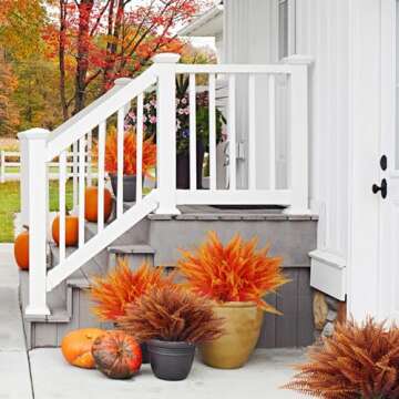 RECUTMS Artificial Ferns Plants Bushes Faux Outdoor Plant 12 Bundles Plastic Bushes UV Resistant Artificial Plants Greenery Artificial Fake Boston Fern for Home Garden Office Decor（Brown）