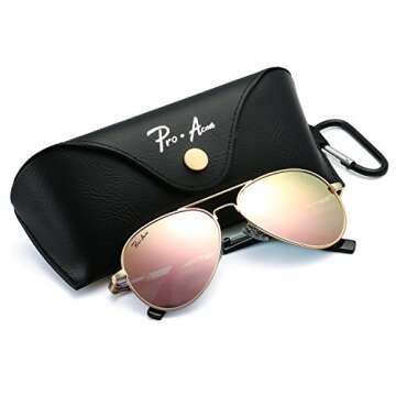 Pro Acme Polarized Aviator Sunglasses for Women Men, Petite Aviator Frame for Small Face Women Junior, 52MM(Gold Frame/Pink Mirrored Lens)