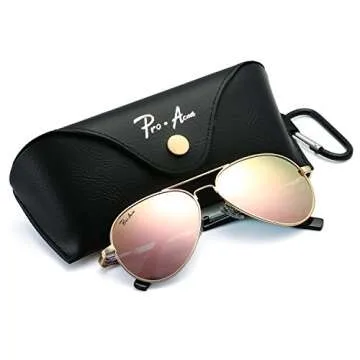 Pro Acme Polarized Aviator Sunglasses for Women Men, Petite Aviator Frame for Small Face Women Junior, 52MM(Gold Frame/Pink Mirrored Lens)