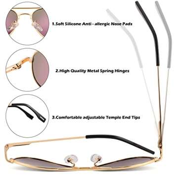 Pro Acme Polarized Aviator Sunglasses for Women Men, Petite Aviator Frame for Small Face Women Junior, 52MM(Gold Frame/Pink Mirrored Lens)