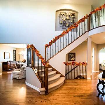 Lvydec 2 Pack Fall Maple Garland - 5.9ft/Piece Artificial Fall Foliage Garland Colorful Autumn Decor for Home Wedding Party (Mixed Color)