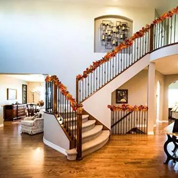 Lvydec 2 Pack Fall Maple Garland - 5.9ft/Piece Artificial Fall Foliage Garland Colorful Autumn Decor for Home Wedding Party (Mixed Color)