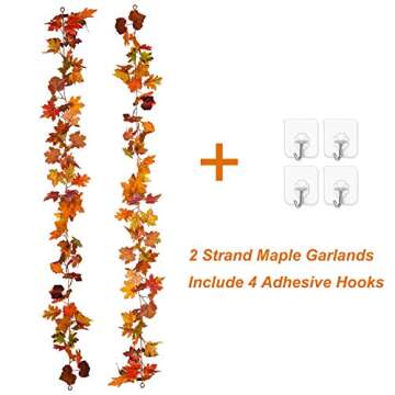 Lvydec 2 Pack Fall Maple Garland - 5.9ft/Piece Artificial Fall Foliage Garland Colorful Autumn Decor for Home Wedding Party (Mixed Color)