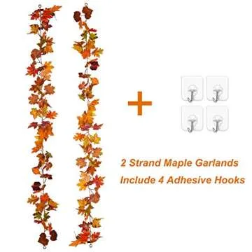 Lvydec 2 Pack Fall Maple Garland - 5.9ft/Piece Artificial Fall Foliage Garland Colorful Autumn Decor for Home Wedding Party (Mixed Color)