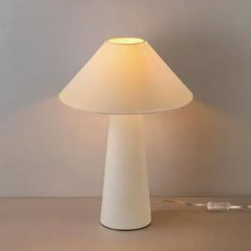 Novogratz x Globe 18" Ceramic Table Lamp, Matte Cream, Off-White Tapered Fabric Shade, in-Line Rocker Switch, 5 Ft. Clear Cord, Home Office, Desk, Living Room