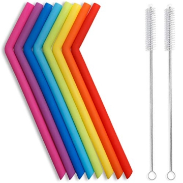 Hiware Reusable Silicone Straws - Colorful & Dishwasher Safe - Pack of 10
