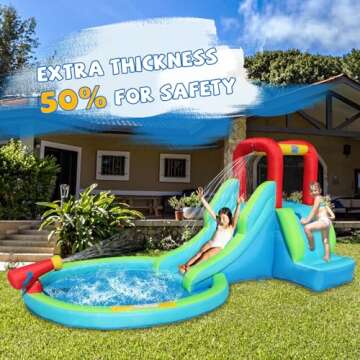 ACTION AIR Inflatable Waterslide, Bounce House with Slide for Wet and Dry, Kids Backyard Waterpark for Summer Fun, Water Gun & Splash Pool for Age 3-6, Love for Kids