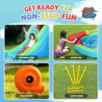 ACTION AIR Inflatable Waterslide, Bounce House with Slide for Wet and Dry, Kids Backyard Waterpark for Summer Fun, Water Gun & Splash Pool for Age 3-6, Love for Kids