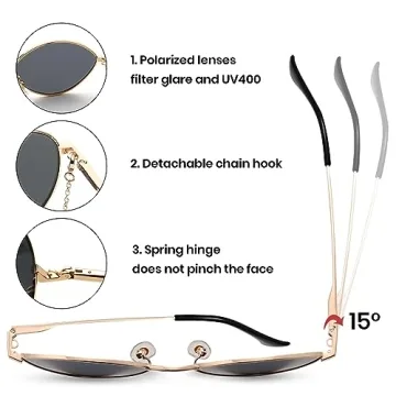 Veda Tinda Retro Sunglasses with Chain UV400 Protection