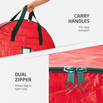 ZOBER Christmas Wreath Storage Container - 30 Inch, Waterproof Plastic Wreath Storage Bag - Dual Zippered Wreath Bag - Durable Stitch Reinforced Handles - Wreath Christmas Storage - 2 Pack