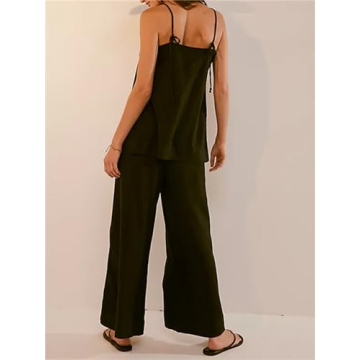 PAODIKUAI Women's 2 Piece Outfits Summer Sets Sleeveless Square Neck Tank Top Wide Leg Pants Matching Lounge Set(Black,M)