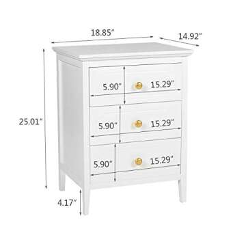 YIGOBUY 3 Drawer Nightstand White Side Table 19" Bedroom Night Stands End Table for Living Room Bedr...