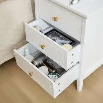 YIGOBUY 3 Drawer Nightstand White Side Table 19" Bedroom Night Stands End Table for Living Room Bedroom with Storage 1 Set Bedroom Furniture