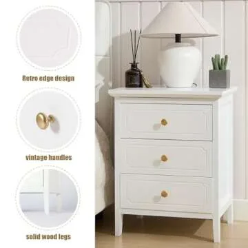 YIGOBUY 3 Drawer Nightstand White Side Table 19" Bedroom Night Stands End Table for Living Room Bedroom with Storage 1 Set Bedroom Furniture