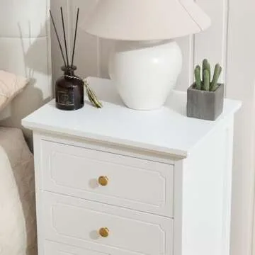 YIGOBUY 3 Drawer Nightstand White Side Table 19" Bedroom Night Stands End Table for Living Room Bedroom with Storage 1 Set Bedroom Furniture