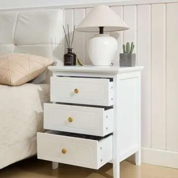 YIGOBUY 3 Drawer Nightstand White Side Table 19" Bedroom Night Stands End Table for Living Room Bedroom with Storage 1 Set Bedroom Furniture